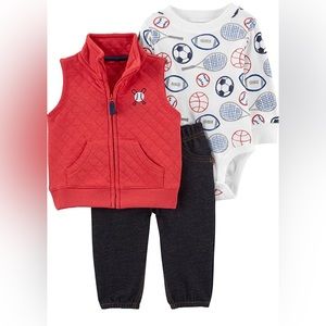 Carter's Baby Boys' 3 Piece Red Patch Little Vest Set